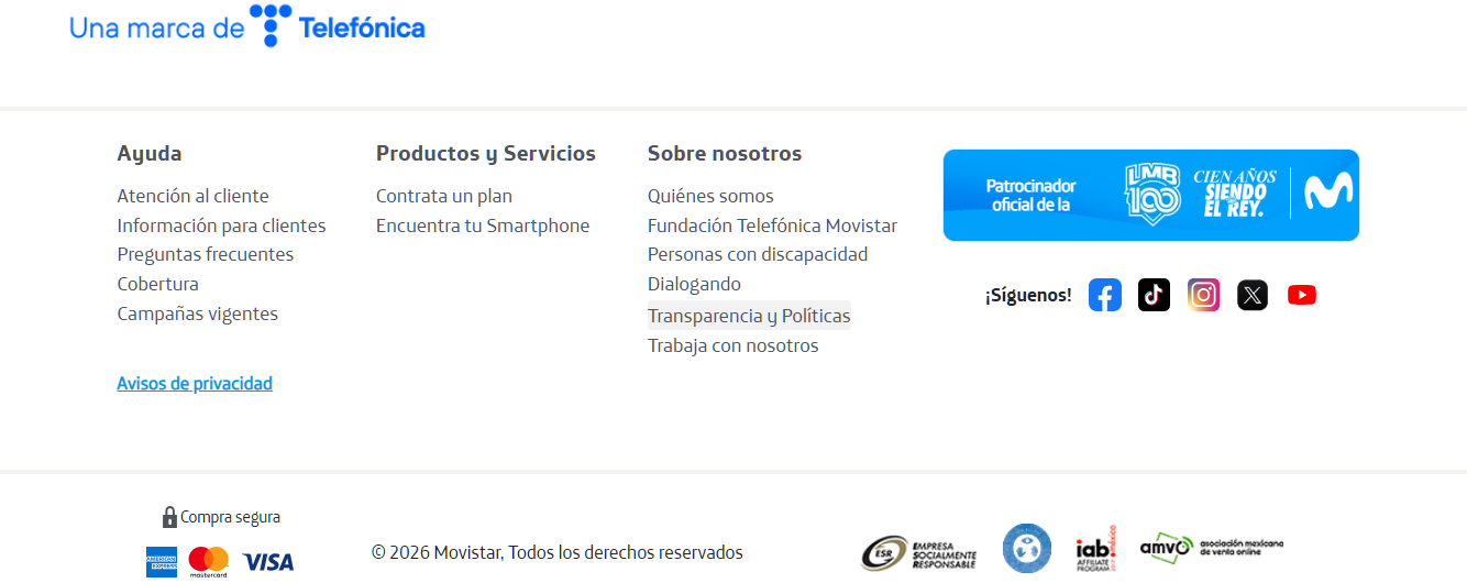 Información de contacto y pie de página Movistar